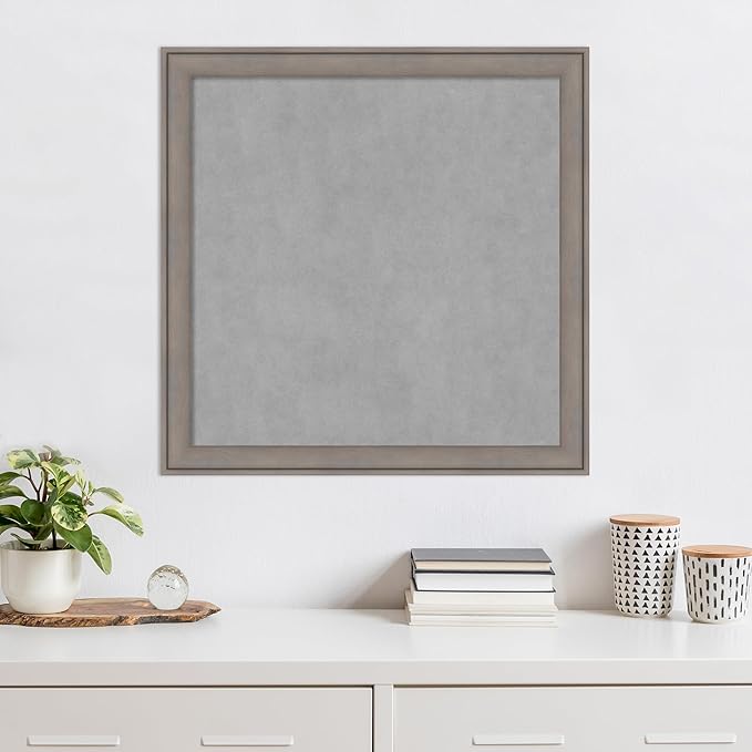 Amanti Art Grey Framed Magnetic Board 27x27 Medium Vision Board for use with Magnets, 100% Metal Sheet to Display Items as Office Decor or for Home Organization in mudroom, Kitchen or Kids Room