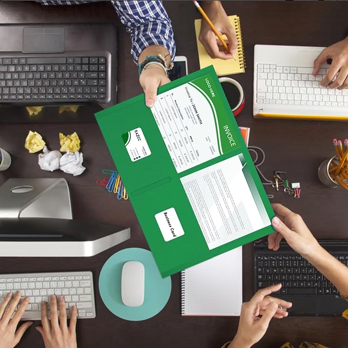 Two Pocket Folders, RAZCC 50 Pack 2 Pocket Folders Fit Letter Size Paper, Paper Folders with Pockets for School Office Business Home (Green)
