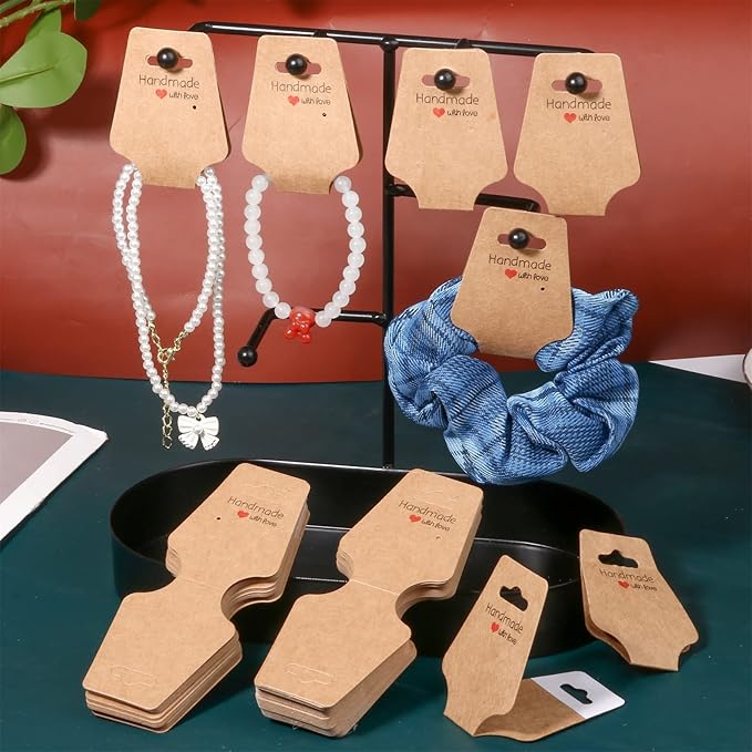200PCS Bracelet Display Cards Sturdy Necklace Holder Cards Self Adhesive Jewelry Packaging Selling Card for Small Business of Keychain Earring Hair Band and Scrunchies Hanging