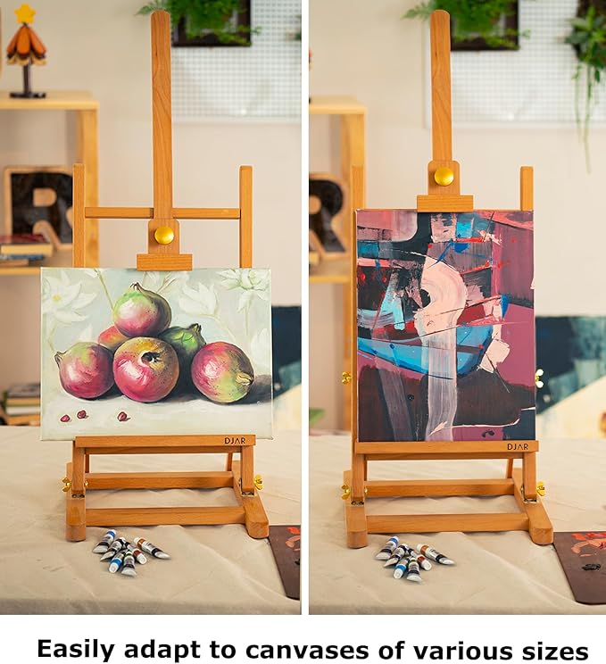 DJAR H- Frame Tabletop Painting Easel, Adjustable Solid Beech Wood Desktop Art Easel, Hold Canvas Up to 27.5", Assembly-Free Art Stand for Artist, Student, Natural