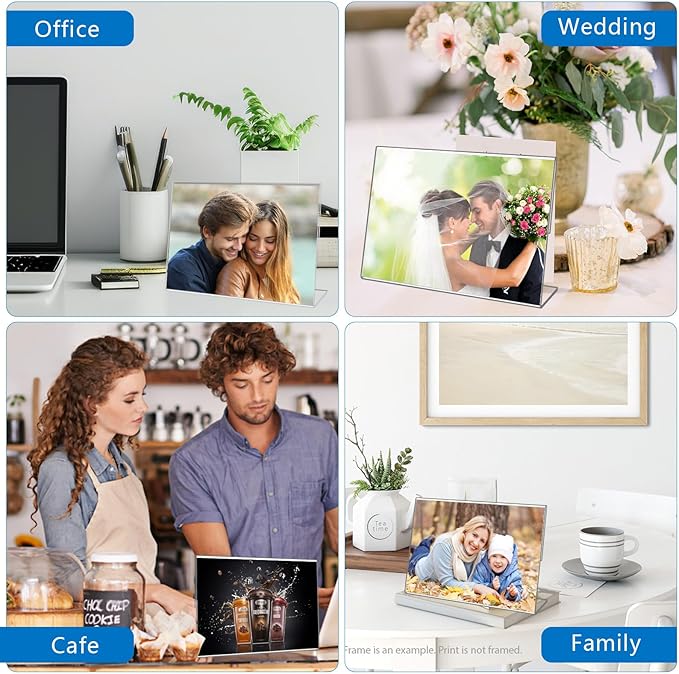 DESONAUT 8 Pack Slanted Back Acrylic Sign Holder 5x7 inches,Clear Tabletop Sign Holder,Acrylic Picture Frames Stands for Display,Plastic Flyer Menu Holder for Office,Home,Restaurant(Horizontal)