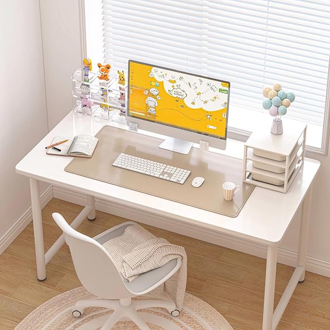 DAWNTREES Desk Mat Protector,PU Leather Desk Pad,Non Slip, Large Mouse Pad and Keyboard Mat, Waterproof Writing Pad for Office and Home (Beige)