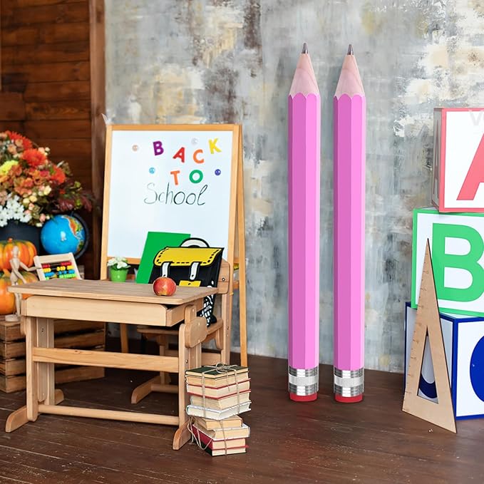 smrtcol Wooden Jumbo Pencil for Prop Gifts Decor 14 Inch Funny Big Novelty Pencil with Cap Pink