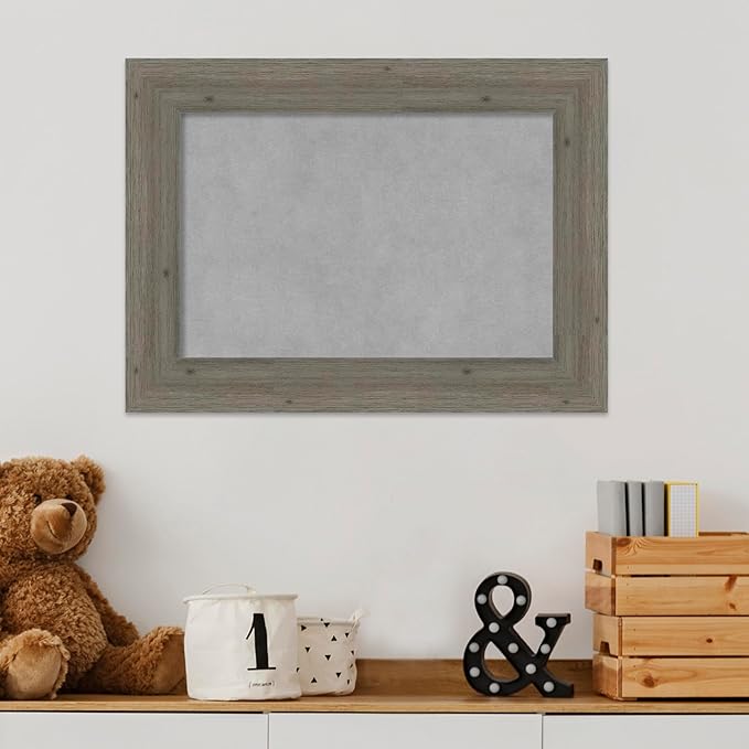 Amanti Art Grey Framed Magnetic Board 17x23 Small Vision Board for use with Magnets, 100% Metal Sheet to Display Items as Office Decor or for Home Organization in mudroom, Kitchen or Kids Room