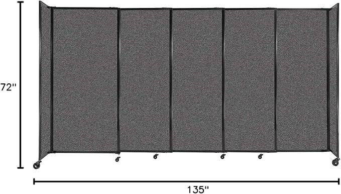 Versare Straightwall Sliding Portable Wall Partition | Freestanding Office Dividers | Locking Wheels | Temporary Room Separator | 11'3'' Wide x 6' Tall Charcoal Gray Fabric Panels