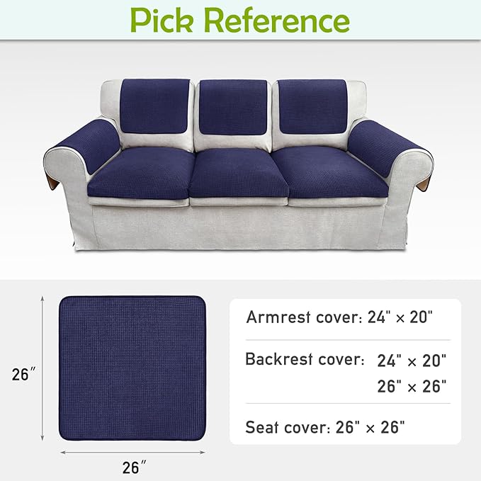 Couch Arm Covers, Sofa Arm Covers, Waterproof Armrest Cover for Sofa, Armchair, Loveseat, Non-Slip Recliner Arm Cover, Sofas Headrest Cover, Arm Chair Covers Set of 2 (Navy Blue, 26"×26")