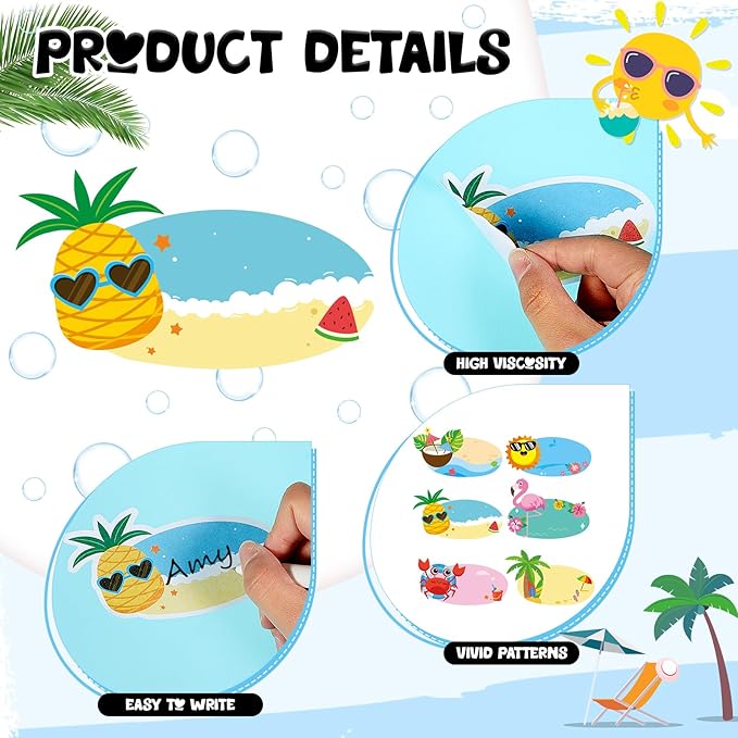 Henoyso 108 Pcs Summer Desk Name Tags for Classroom Hawaaii Beach Classroom Decor Locker Name Tags for Kindergarten, Preschool, 1st, 2nd & 3rd Grade Teacher Nameplates for Student