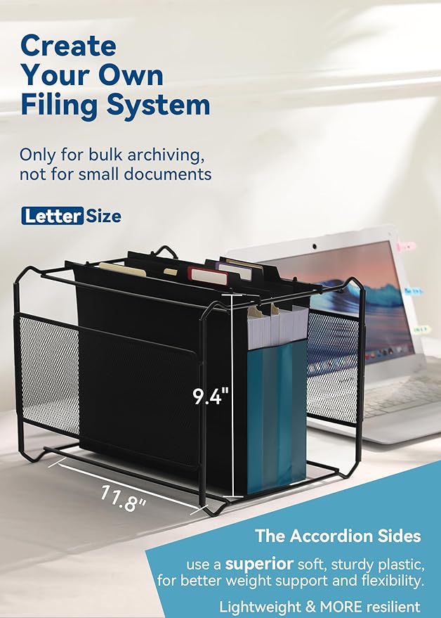 SortRax Plastic High Capacity Hanging File Folders, Letter Size, 4" Expanding Accordion Pocket with Movable Dividers, Heavy Duty for Filing Cabinet, Insertable Tabs, 6 Pack