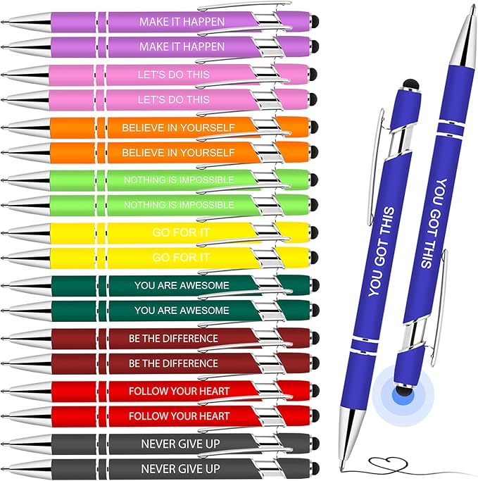 Greengines 20 Pcs Inspirational Pens - Motivational Ballpoint Pens Bulk with quotes Stylus Tip Gifts for School Office Supplies Black Ink