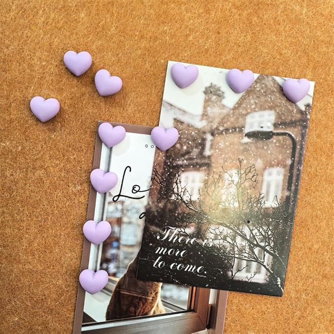 Aoxsie 28pcs Decorative Cute Push Pins Heart Purple Thumbtacks Thumb Tacks Pushpins for Bulletin Cork Boards Office Products