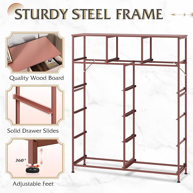 WLIVE Tall Dresser for Bedroom, Fabric Dresser Storage Tower, Chest of Drawers Organizer Unit with 11 Drawers, Storage Cabinet, Hallway, Closets, Steel Frame, Wood Top, Pink