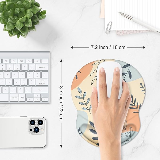 ITNRSIIET Ergonomic Mouse Pad with Comfort Gel Wrist Rest, Non-Slip PU Base, Smooth Textured Surface, Reduces Hand Fatigue & Wrist Pain, 8.7 x 7.2 Inch for Office Gaming Home, VividFoliage