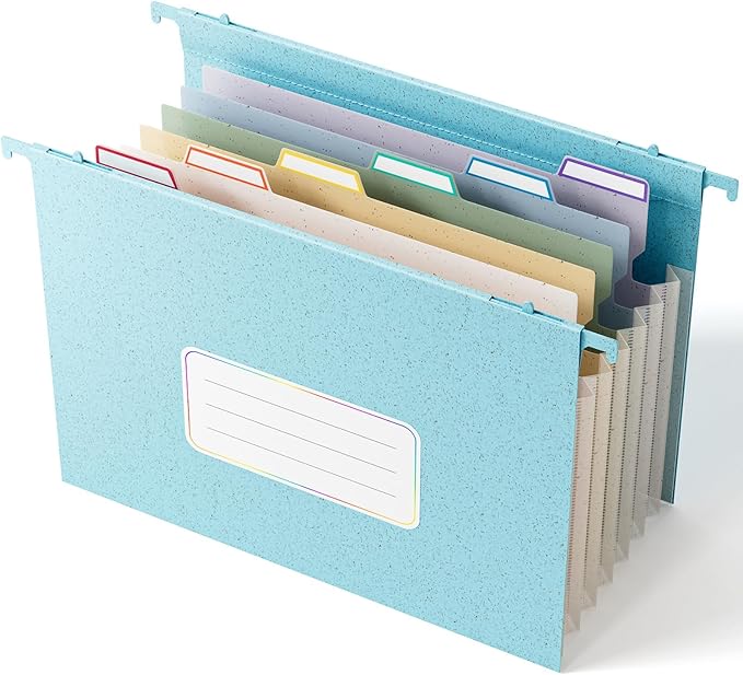 EcoStash Wheat Straw Expanding Hanging File Folders,1.2" Accordion Pockets File Organizer, Large Capacity,Letter Size for Filing Cabinet,100% BPA Free, Return to Nature, Healthy Living-Sky Blue