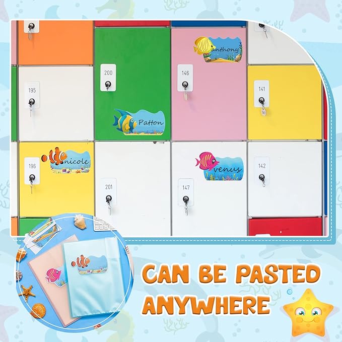 Henoyso 108 Pcs Ocean Themed Desk Name Tags for Classroom Under The Sea Classroom Decor Locker Name Tags for Kindergarten, Preschool, 1st, 2nd & 3rd Grade Teacher Nameplates for Student