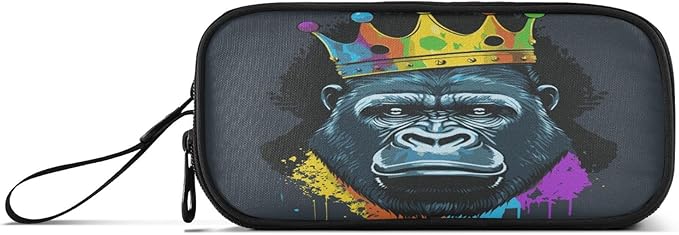 BOENLE Gorilla with Crown Pencil Case Box Boys Girls Large Pencil Pouch with Zipper Compartments Big Capacity Stationery Pen Bag Organizer for Kids Teens Adults School