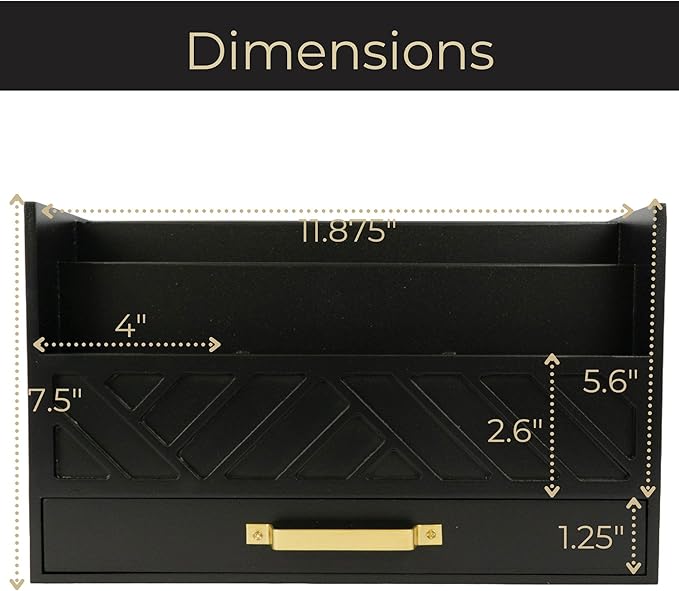 BLU MONACO | Wooden Mail Organizer with Drawer and Gold Handle | Mail Sorter Organizer Countertop for Desk | Outgoing Mail Holder and Letter Sorter for Desk Storage