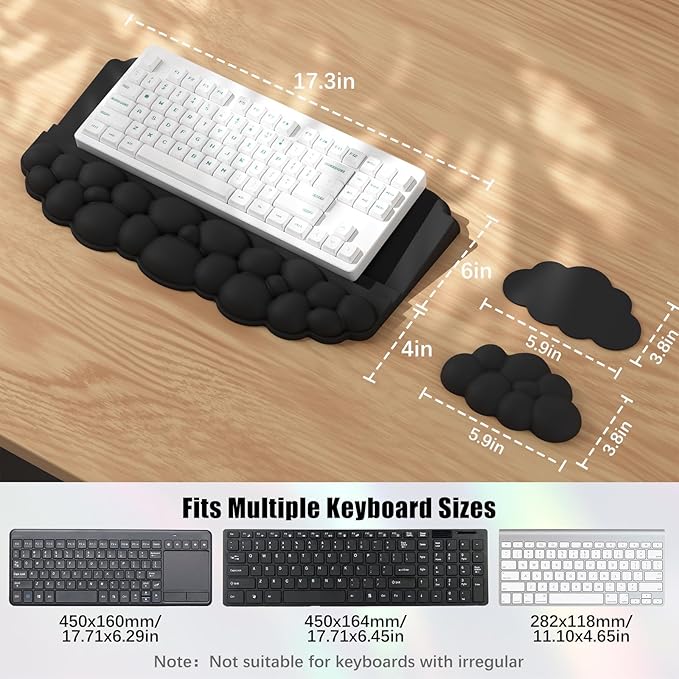 Ergonomic Wrist Rest for Keyboard and Mouse, Soft Memory Foam Cloud Keyboard Stand Pad with Wrist Rest Set with Non-Slip Silicone Base, Easy Typing, Pain Relief, Comfort for Office, Work, Gaming Black