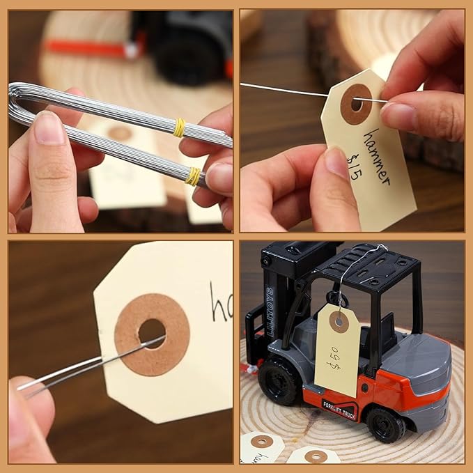 SallyFashion 100 PCS Pricing Tags with String, Blank Labeling Tag with Reinforced Hole and Metal Wire, Manila Hang Tabs for Luggage Clothing Sale Supplies Equipment Parts, Gift Tags(2 3/4" x 1 3/8")