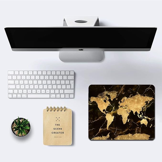 IMAYONDIA Square Mouse Pad, World Map Mouse Pad, Black Gold Marble Mousepad, Non-Slip Rubber Mouse Pad, Vintage Map Design Mouse Pads for Office, Work, Men, 9.5 x 7.9 Inch