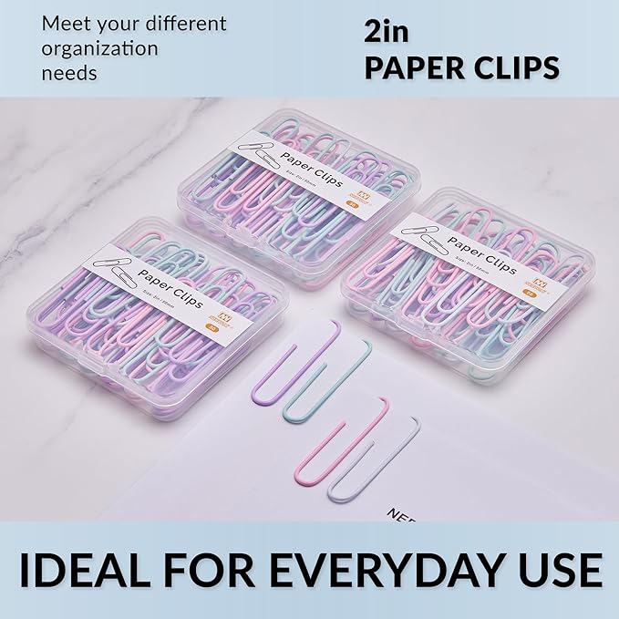 NEEWAY Colorful Large Paper Clips, 2 Inch Jumbo Paper Clips, 150 Count, 3 Pack of 50 (Light Multicolor)