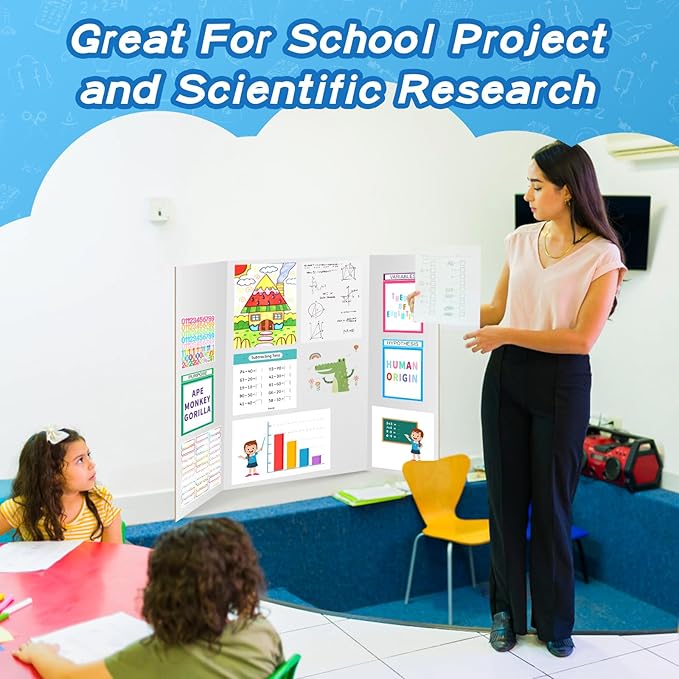 VinTS 36" x 48" 2 Pack Large Trifold Poster Board, White Corrugated Project Display Boards for Science Fair, School Projects,Photo Displays