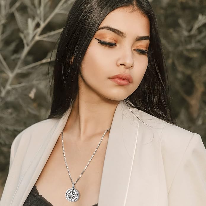 Compass Necklace for Women Men 925 Sterling Silver Pendant Urn Necklaces for Ashes Picture Locket Necklace Anchor Necklace Viking Necklace Crystals CZ Moonstone Abalone Shell Turquoise Compass Jewelry