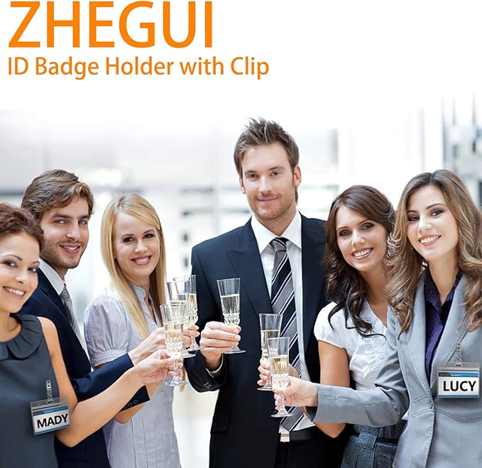 ZHEGUI ID Badge Holder with Clip Clear Plastic Name Tag Holders Horizontal Ziplock Waterproof PVC ID Card Holder with Clip Straps(50 Pack, Horizontal 2.3X3.5)