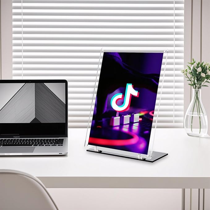 Rebehari 180° Adjustable Acrylic Sign Holder 8.5"x11", Magnetic Code Sign Menu Stand with Stable Base, Double-Sided Clear Table Paper Display Holder For Office, Store, Restaurant