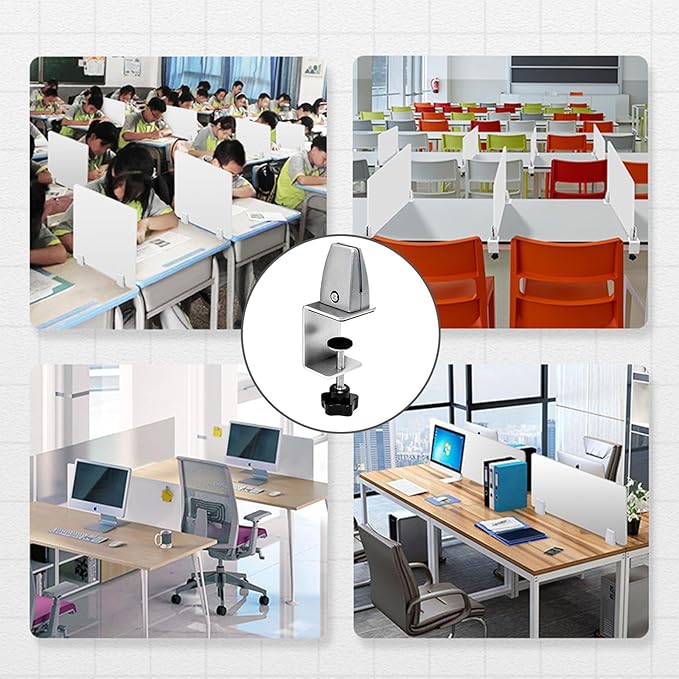 6-Pack Desk Shield Clamp for 2 to 20mm Thick Panel, Adjustable Desk Divider Clips, Aluminum Sneeze Guards, Desk Privacy Panel Clamps for Offices, Stores, Schools