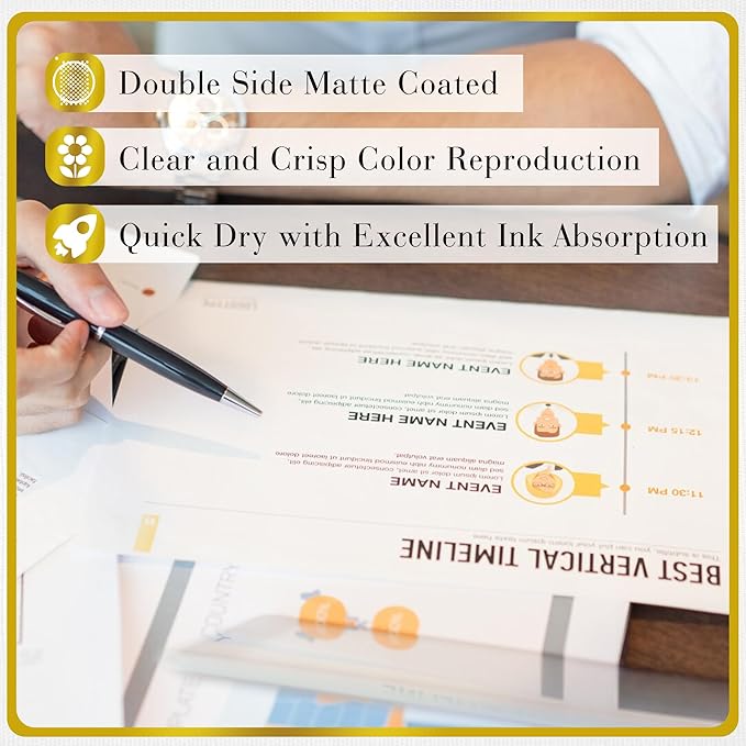 A-SUB Double Sided Matte Photo Paper 100 Sheets 8.5X11 Inches 48lb 180gsm Presentation Paper for Inkjet Printers for Reports Charts Printing