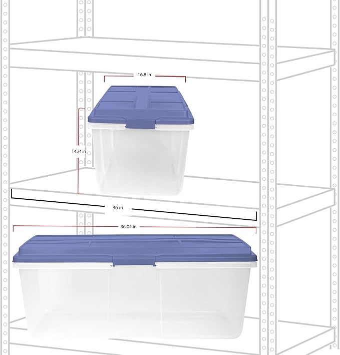 113 Qt Large-Capacity Clear Plastic Stackable Storage Bin with Locking Latches & Tall Lid - Ideal for Home, Office, Garage | Stores Crafts, Household & Seasonal Items (Blue)