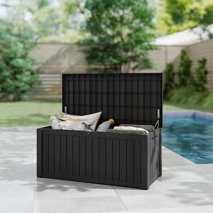Yardgrace 150 Gallon Resin Deck Box, Waterproof Outdoor Storage Box, Lockable for Patio Furniture, Garden Tools, Pool Accessories, UV-Resistant for All Weather Use, Black