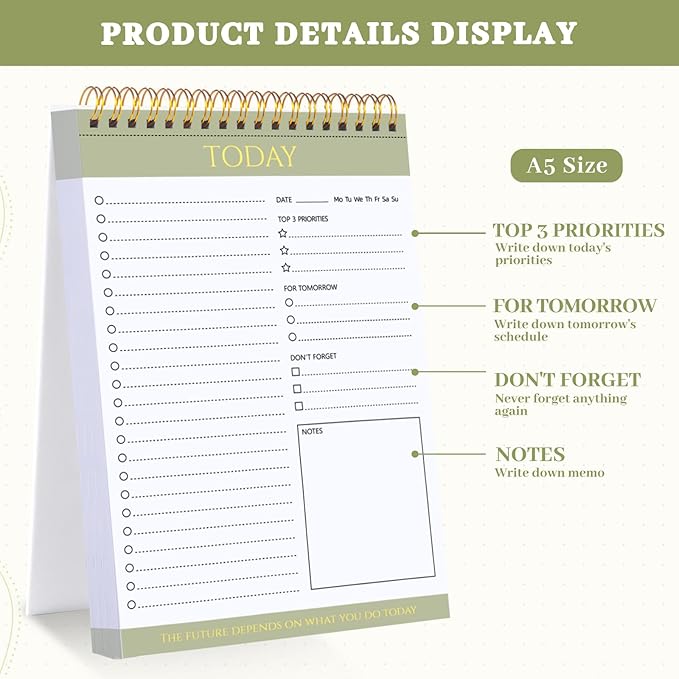 Thboxes 2 Packs To Do List Notepad, Totally 208 Pages To Do List Notebook A5 Undated Daily Planner Notepad with Transparent Cover and Task Checklist Home Office School Supplies, Simple Style