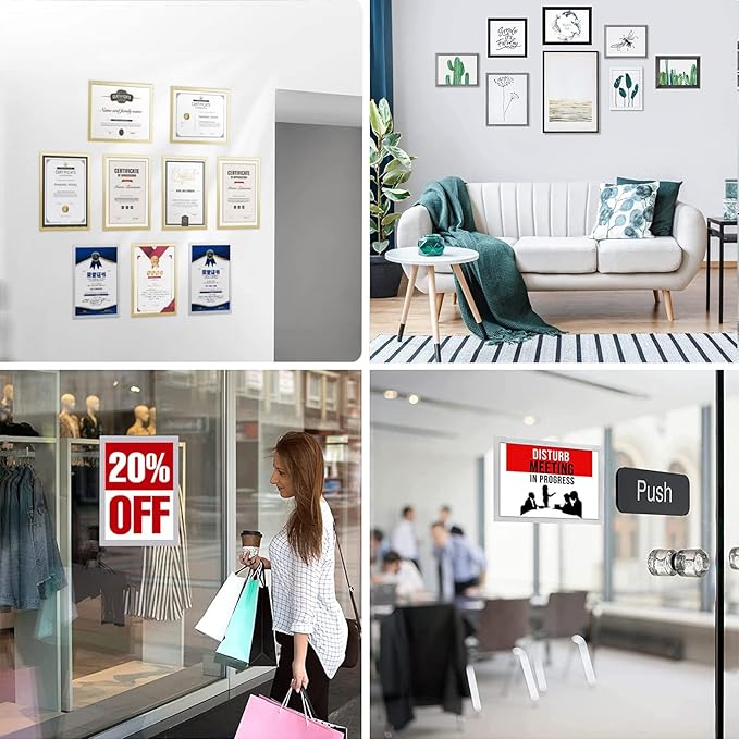 JIUYE 8.5x11 Magnetic Sign Holder,Self-Adhesive Magnetic Frames,Wall Mount Picture Display Frame with Magnet Strip Border for Window/Door/Fridge/Document Notice Paper(12Pcs,Silver)