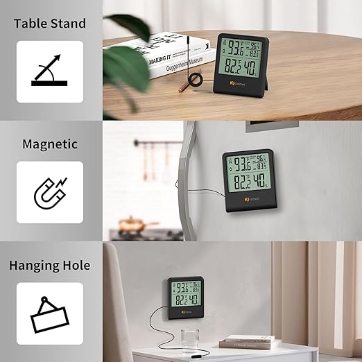 Digital Indoor Outdoor Thermometer Wired, Indoor Outdoor Temperature Monitor with Min/Max Record and Extra Temperature Probe Sensor for Home, Office, Greenhouse, Aquarium, Refrigerator, Freezer