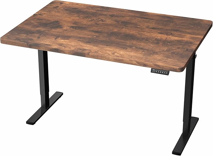 VIVO Electric 48 x 30 in Rustic Standing Desk, Memory Height Adjustment, 1B Series, Holds 220 lbs, One-Piece Vintage Brown Top, Black Frame, DESK-KIT-1B5N