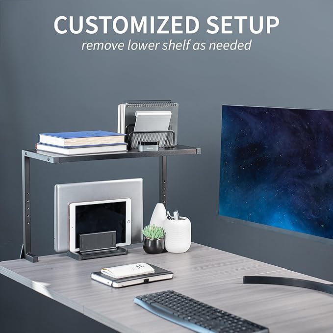 VIVO Clamp-on 24 inch Above or Below Desk 2-Tier Shelving Unit for Table Accessories, Gaming Devices, and More, Storage Tray, Desktop Organizer, Black, STAND-SHELF24C