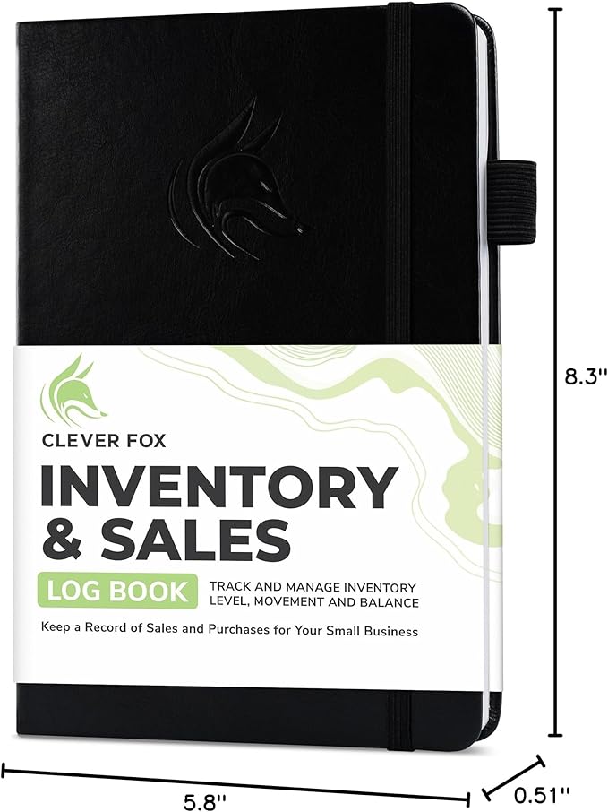 Clever Fox Inventory & Sales Log Book for Small Business – Inventory Ledger Book, Inventory Notebook, Order Tracker Book for Purchases, Sales & Reorders – Undated, Hardcover, A5, Black