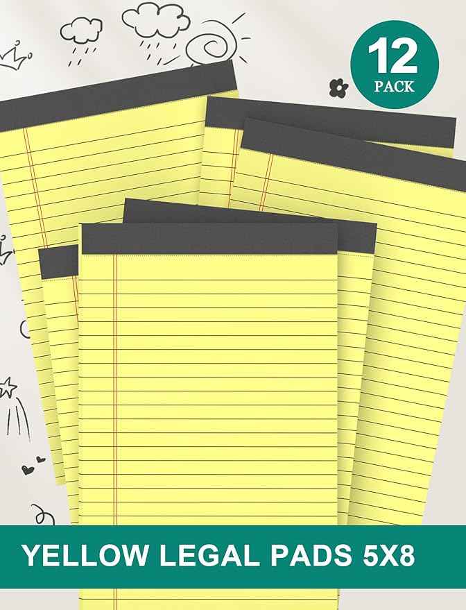 Legal Pads 5x8 Inch 12 Pack Yellow Note Pads 5x8 College Ruled Notepad,Small Notepads 5x8 Inch Small Yellow Legal Pads Notes Paper Tear off Notepad 5 x 8 In 30 Sheets per Writing Pad for School Office