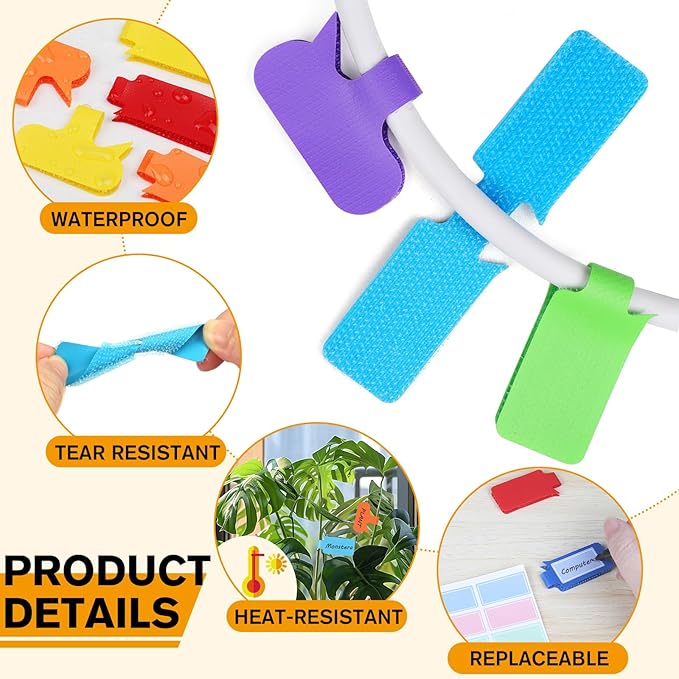 SummerBrite 36-Pack Large Cable Labels with 40 Write-On Stickers, Reusable 8-Color Wire Tags for Electronics, Cord ID & Cable Management for Home Office, PC Network - Rectangle & Oval