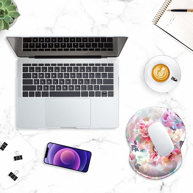 ITNRSIIET Ergonomic Mouse Pad with Gel Wrist Support Small Wrist Rest Smooth Surface Non-Slip PU Base Comfortable Office Supplies Pain Relief, 8.7 x 7.2 inches, Beautiful Flowers