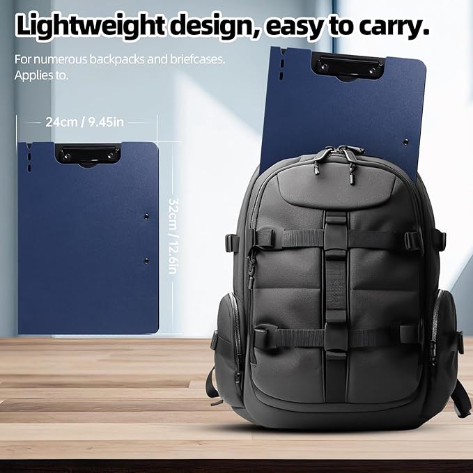 FRETONBA Clipboard Folder, A4 Foldable Clipboard with Horizontal and Vertical Double Metal Clips, 360 Degree Foldable Binder Clipboards with Pen Holder, File Cover Work Folder Clipboards, Blue