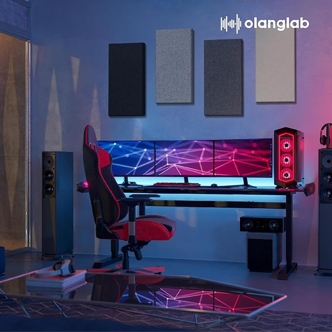 Olanglab Fiberglass Acoustic Wall Panels 4 Pack, 11.8'' x 23.6'' Sound Panels, Fabric Wrapped Sound Proof Panels for Walls (Dark Grey)