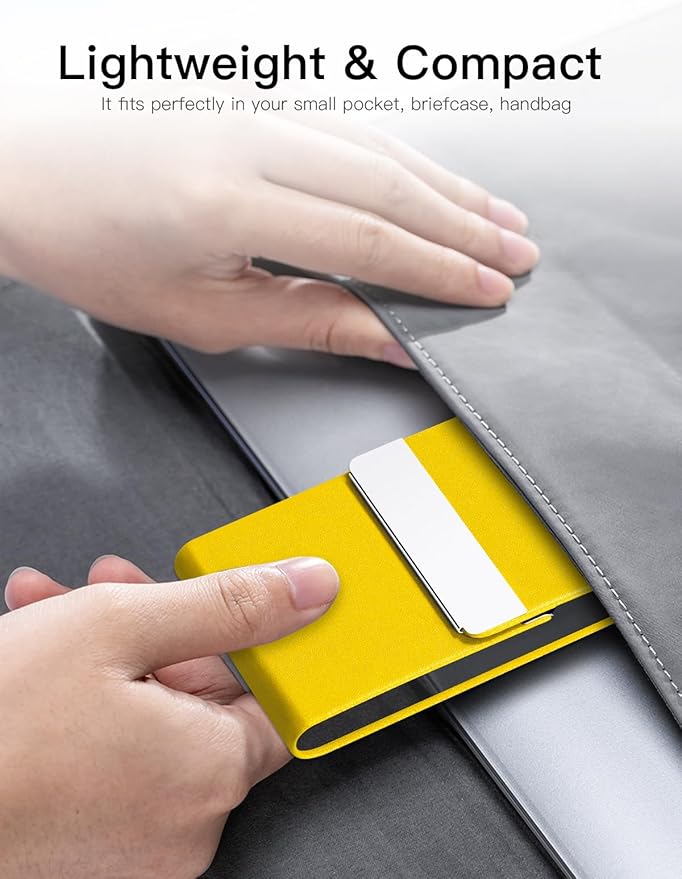 Padike Professional Business Card Holder PU Leather Business Card Case Name Card Holder Slim Metal Pocket Card Holder with Magnetic Shut (Y-Yellow)