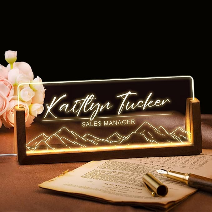 Desk Name Plate Personalized, Custom Office Light Up Name Plate for Desks, Desk Decorations for Women Men Office, Employee Appreciation Gifts for Coworkers