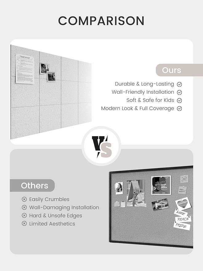 Bumusty Large Felt Bulletin Board 48" x 36" Cork Board Alternative-12 Pack with 70 Safe Removable Adhesive Tabs, Cork Boards for Walls Cork Board for Home Office Classroom Pin Board (Silvery Gray)