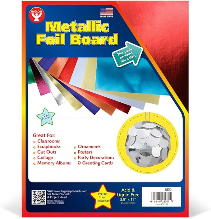 Hygloss Metallic Cardstock Sheets – 100 Shiny Red Sheets, 8.5” x 11” - Sturdy 10 pt. – Metallic Foil Board Paper for Crafts, Scrapbooking, Posters & Decorations