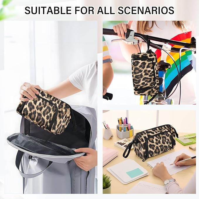Bolaz Big Capacity Pencil Pen Case Pouch Bag School College Office Organizer for Teens Girls Adults Student-Brow-black Leopard Print