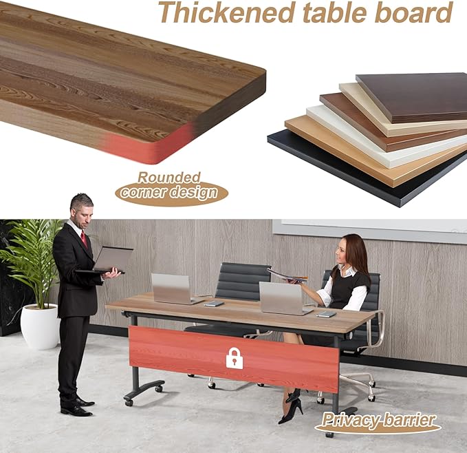 Conference Table Flip Top Mobile Conference Room Tables,Folding Conference Table with Wheels,Large Meeting Training Seminar Table Saving Space for Office Classroom(8B,47.2'')