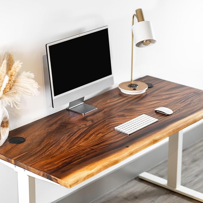 Standing Desk – Walnut Solid Wood Desk, Natural Live Edge, Adjustable Height Dual Motor, Sit Stand for Home Office (White, W48 x D27)